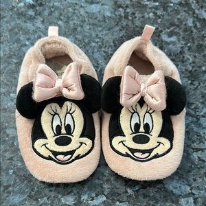 Rare! H&M Pink Baby Slippers with Minnie Mouse Face and Satin Bows